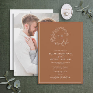 Invitation Mariage photo en terre cuite en poirier Monogramme