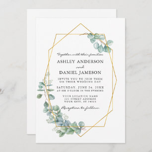 Invitation Mariage photo Eucalyptus Green Gold Frame