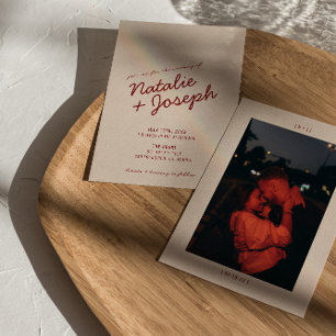 Invitation Mariage Photo Fantaisiste Bleu Rouge Profond Éléga