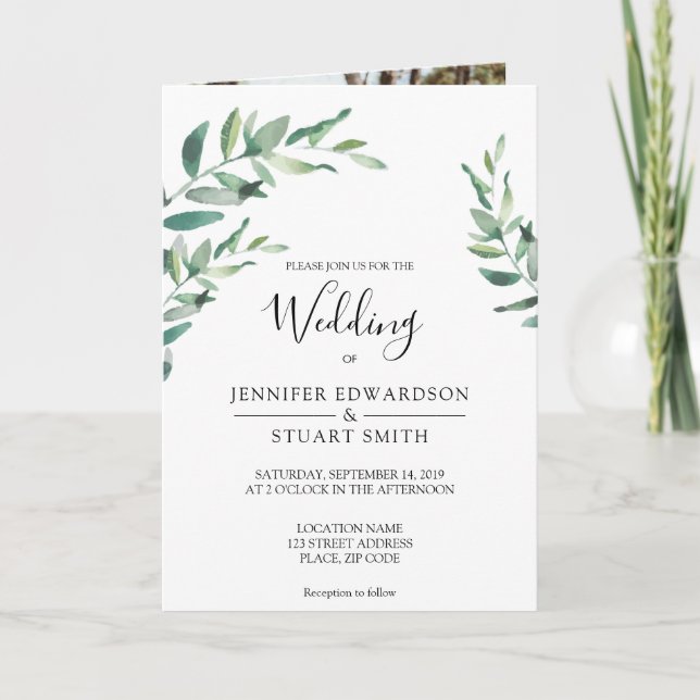 Invitation Mariage photo feuille Monogramme (Devant)