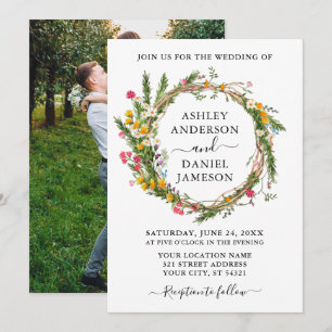 Invitation Mariage photo Fleur sauvage d'aquarelle