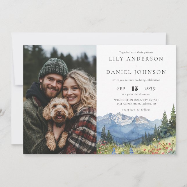 Invitation Mariage photo Fleur sauvage de Watercolor (Devant)
