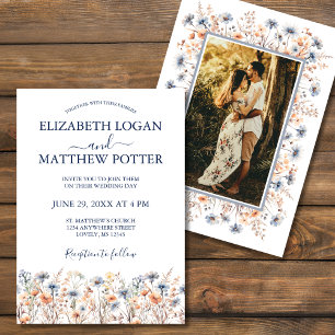 Invitation Mariage photo Fleur sauvage Dusty Blue et Peach
