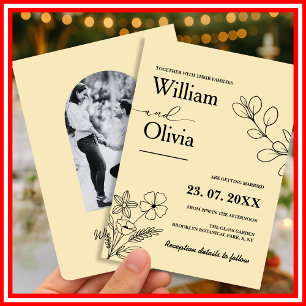 Invitation Mariage photo Fleur sauvage jaune beurre
