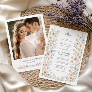 Invitation Mariage photo floral aquarelle de fleurs sauvages