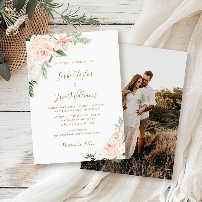 Invitation Mariage photo floral de printemps rose pâle (Créateur téléchargé)