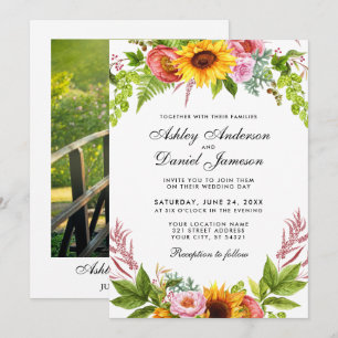 Invitation Mariage photo floral de tournesol d'aquarelle