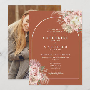 Invitation Mariage photo floral d'herbe de Pampas en terre cu