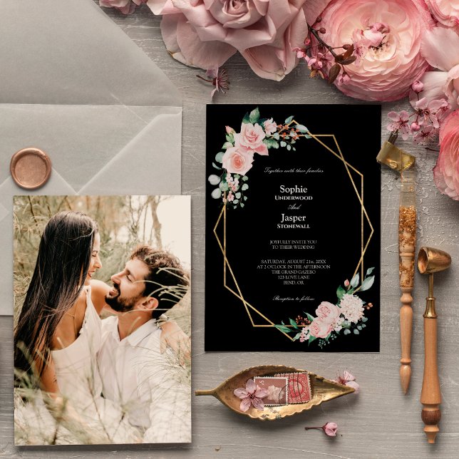 Invitation Mariage photo flush noir simple (Créateur téléchargé)