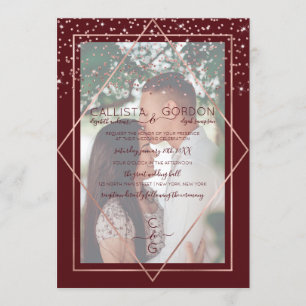 Invitation Mariage photo frontière Gold Confetti Rose de Bour