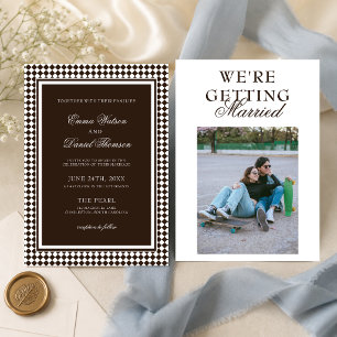 Invitation Mariage Photo Frontière Harlequin Marron Chocolat