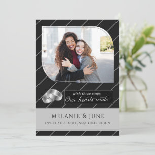 Invitation Mariage photo Gay et Lesbian Black Pinstripe