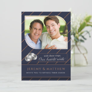 Invitation Mariage photo Gay et Lesbian Blue Pinstripe
