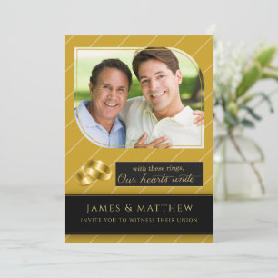 Invitation Mariage photo Gay et Lesbian Gold Pinstripe