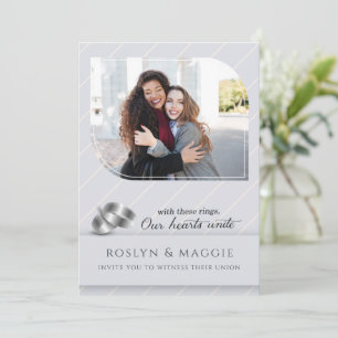 Invitation Mariage photo Gay et Lesbian Silver Pinstripe