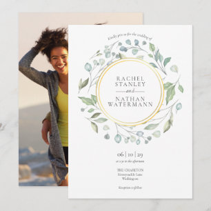 Invitation Mariage photo géométrique de Greenery Garland Gold