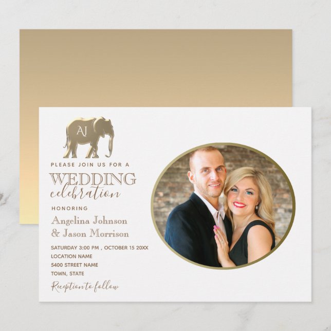 Invitation Mariage photo Gold Monogram (Devant / Derrière)