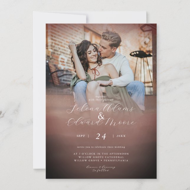 Invitation Mariage photo Gold Rose Aquarelle élégant (Devant)
