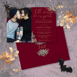 Invitation Mariage photo gothique Bourgogne et or