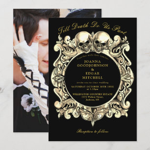 Invitation Mariage Photo Gothique Noir Et Or Jusqu'à La Mort
