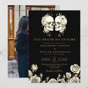 Invitation Mariage photo gothique noir et or jusqu'à la mort