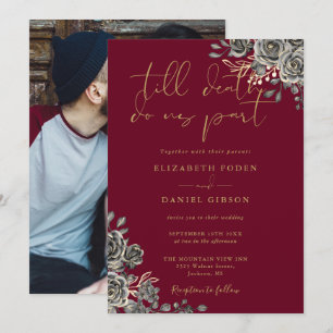 Invitation Mariage photo gothique rouge et or de Bourgogne