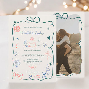 Invitation Mariage photo illustré avec ruban rétro initiaux