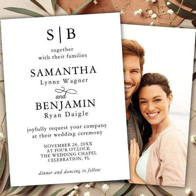 Invitation Mariage photo initiale monogramme classique (Créateur téléchargé)