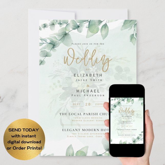 Invitation Mariage photo invite verdure or Eulcalyptus (Créateur téléchargé)