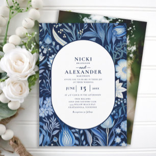 Invitation Mariage photo Marine Blue White Floral Arch
