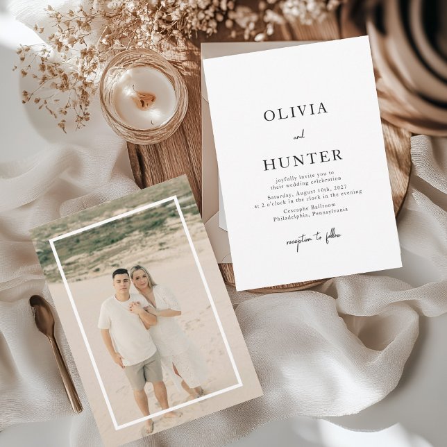 Invitation Mariage photo minimaliste blanc et noir (Créateur téléchargé)