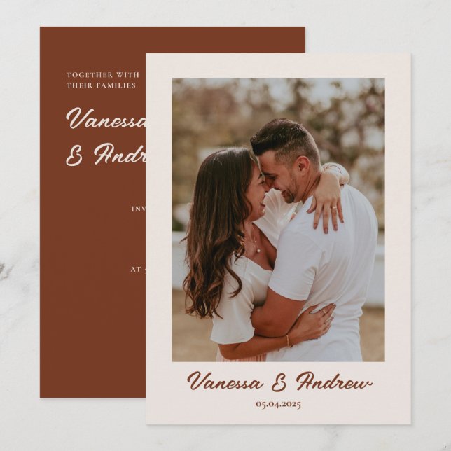 Invitation Mariage photo minimaliste Brown rouille (Devant / Derrière)