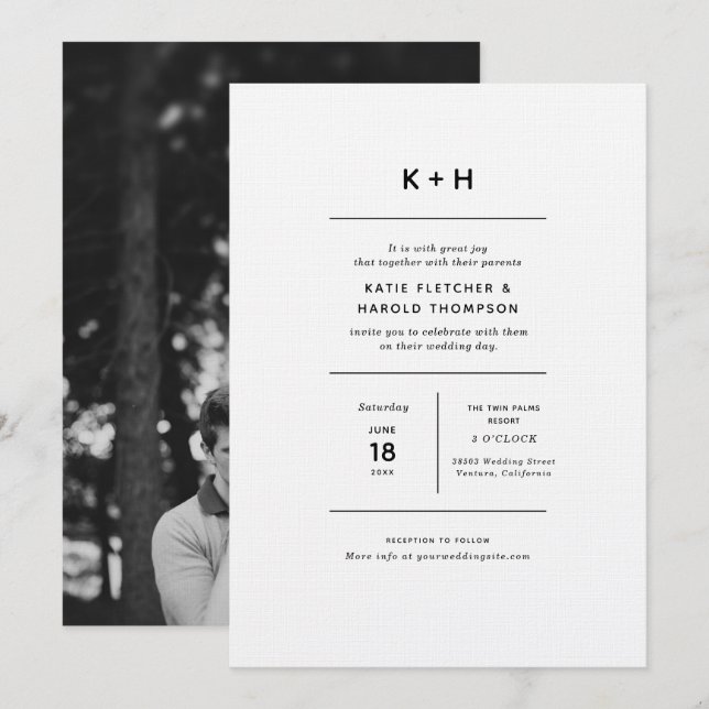 Invitation Mariage photo minimaliste de luxe (Devant / Derrière)