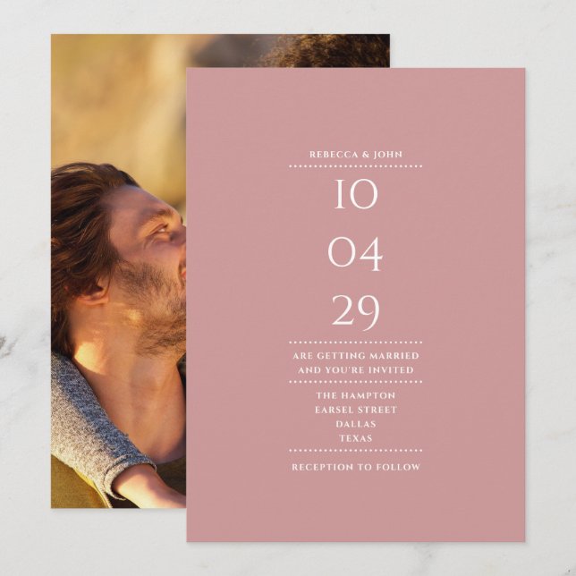 Invitation Mariage photo minimaliste Dusty Rose (Devant / Derrière)