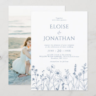 Invitation Mariage photo minimaliste Fleur sauvage