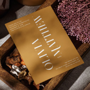 Invitation Mariage photo minimaliste jaune moutarde + code QR