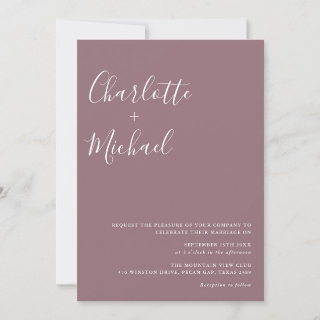 Invitation Mariage photo minimaliste Mauve Script (Devant)