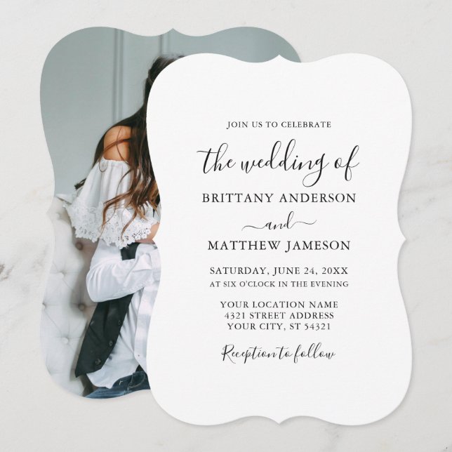 Invitation Mariage photo minimaliste moderne (Devant / Derrière)