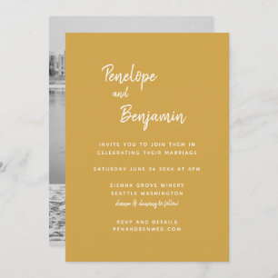Invitation Mariage photo minimaliste moderne Boho Jaune
