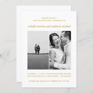 Invitation Mariage photo minimaliste moderne Gold Color Two