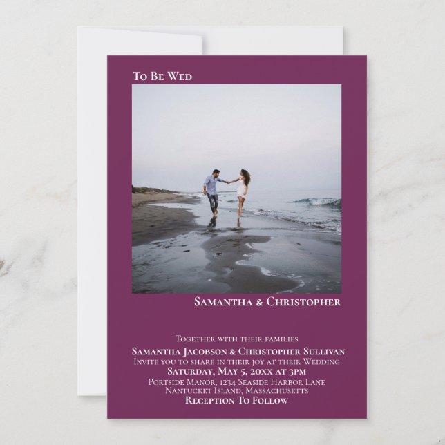 Invitation Mariage photo minimaliste moderne Magenta Plum (Devant)