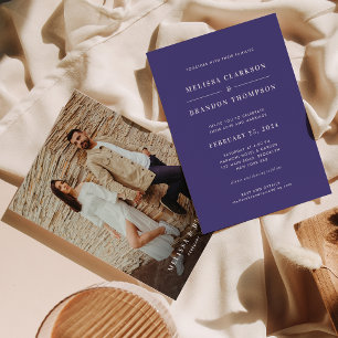 Invitation Mariage photo minimaliste moderne violet orchidée