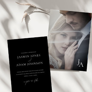 Invitation Mariage photo minimaliste monogramme noir