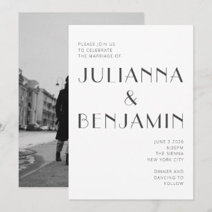 Invitation Mariage photo minimaliste noir blanc Art déco