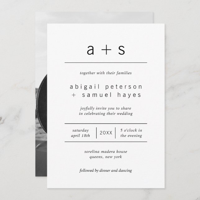 Invitation Mariage photo minimaliste noir et blanc (Devant / Derrière)