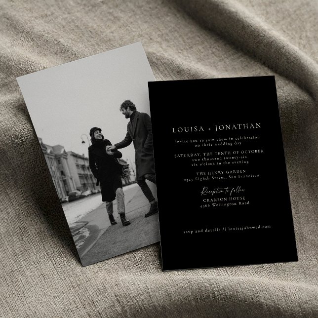Invitation Mariage photo minimaliste noir formel chic (Créateur téléchargé)