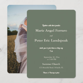 Invitation Mariage photo minimaliste vert sauge terrien 
