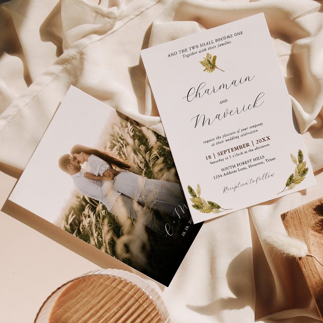 Invitation Mariage photo minime de feuille de palme (Créateur téléchargé)