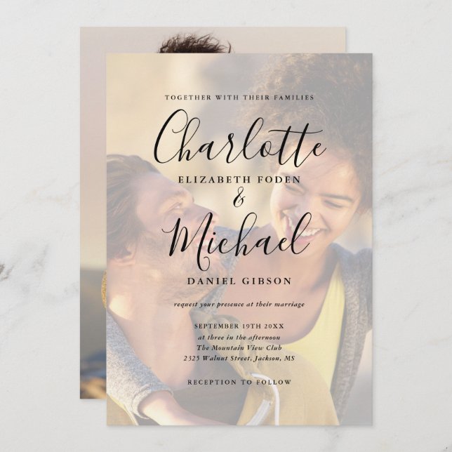 Invitation Mariage photo Modern Signature Script 2 (Devant / Derrière)