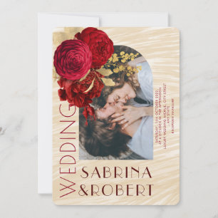 Invitation Mariage photo moderne Beige Bourgogne Floral Arch